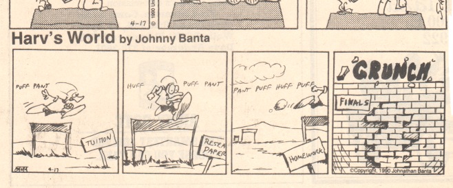 A panel from the college newspaper, next to some "unknown" comic.